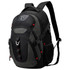 A black and grey Swissdigital Vector Backpack with red accents, featuring a logo on the front.
