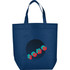 A navy reusable grocery tote bag featuring a round graphic with the word "SOHO" and a logo.