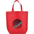 A red non-woven shopper tote bag featuring a circular design with a logo.