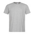 A grey heavyweight crew neck t-shirt with short sleeves and a logo on the label.