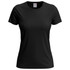 A black Women's Classic T-shirt featuring short sleeves and a round neckline, with a logo on the label.