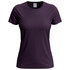 A women's classic t-shirt in dark purple, featuring a round neck and short sleeves, with a logo on the label.
