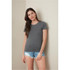 A women's classic organic crew neck t-shirt in grey, styled with denim shorts against a neutral background.