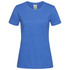A women's classic organic crew neck t-shirt in blue, featuring a fitted design and short sleeves.