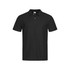 A black heavyweight polo shirt with a classic collar and three buttons, featuring a logo on the chest.