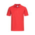 A red polo shirt with a classic collar and short sleeves, featuring a small logo.