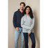 A navy and a grey men's active sweat hoody, worn by a man and a woman, both featuring a hood and front pockets.