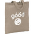 A recycled cotton twill tote bag in a neutral colour, featuring a logo on the front.