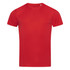 A red men's active sports T-shirt with a crew neck and short sleeves. It includes a logo.
