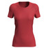 A women's active sports T-shirt in red with short sleeves and a round neckline. The shirt has a logo.