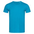 A bright turquoise men's crew neck t-shirt, featuring short sleeves and a plain design.