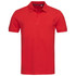 A red polo shirt with a classic collar and short sleeves. It features a logo on the chest.