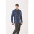 A men's long sleeve twill shirt in navy blue, featuring a button-up front and a logo on the pocket.