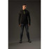 A black men's fleece pullover with contrasting green accents, featuring a zip collar and long sleeves.