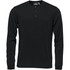 A black long-sleeve Henley shirt featuring a three-button placket and a subtle logo.