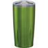 A drink bottle featuring a vibrant green, insulated design with a clear lid and sleek profile. It includes a logo.