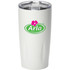 A drink bottle in white with a clear lid and a logo on the front. It is a 590ml vacuum tumbler.