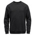 A men's crew neck sweater in dark grey with a simple design and a logo on the chest.