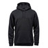 A men's fleece pullover hoody in dark grey with a front pocket and adjustable drawstring hood.