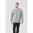 A grey men's long-sleeve henley shirt with a buttoned neckline and a casual fit. Features a logo on the chest.