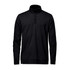 A black men's quarter zip pullover with long sleeves and a high collar, featuring a logo.