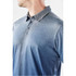 A men's polo shirt in shades of blue with a collar and a logo on the chest.