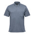 A men's short sleeve polo in a grey tone with a collar and a breast pocket. Features a branded logo.
