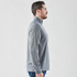 A grey men's pullover with a 1/4 zip, featuring a side view and long sleeves. Includes a logo.