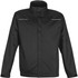 A black Men's Polar HD 3-In-1 Jacket with a high collar and reflective detailing, featuring a logo on the sleeve.