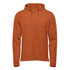 Men's pullover hoodie in burnt orange, featuring a drawstring hood and long sleeves. Includes a branding logo.