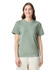 A lightweight, sage green adult heavyweight T-shirt with short sleeves and a plain design. Features a logo on the upper left.