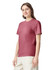 A maroon adult heavyweight T-shirt on a model, featuring a simple design and short sleeves.
