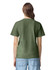 A green heavyweight t-shirt with a plain back design. It features short sleeves and a relaxed fit.