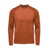 A long sleeve crew neck shirt in a rich rust colour, featuring raglan sleeves and a logo.