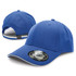 A blue cap featuring a curved brim and an adjustable strap at the back, with a logo on the front.