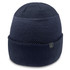 A navy beanie with a textured design and a fold-over cuff, featuring a small logo.
