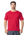 A red Gildan Performance adult t-shirt displayed on a male model, featuring short sleeves and a round neckline.