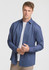 A long sleeve men's shirt in navy blue, featuring a button-up design and a branded logo.