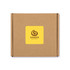A brown cardboard box with a yellow label featuring a logo and the brand name "Gandez Apparel."