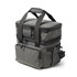 A grey expanding cooler bag with dual compartments, featuring zippers and a sturdy handle for easy transport.