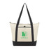 A beige non-woven tote cooler bag with black accents and a logo on the front. Holds 24 litres.