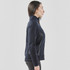 A navy women's Appaloosa knit jacket featuring a high collar and fitted design. Includes a logo on the sleeve.