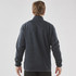 A men's full zip fleece jacket in dark grey, featuring a simple design and a collar. Branding is visible on the jacket.