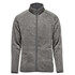A grey men's fleece jacket with a full zip and a high collar, featuring a logo on the chest.