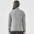 A women's full zip fleece jacket in grey, featuring a textured design and a high collar, with a visible logo.