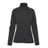 A women's full zip fleece jacket in black, featuring a fitted design and a stand-up collar. Includes a logo.