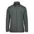 A men's full zip jacket in dark grey with a sleek design and a high collar, featuring a logo.