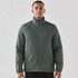 A men's Pacifica thermal jacket in dark grey, featuring a zip front and a subtle logo design.