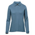 A long-sleeve women's polo in a soft blue colour with a collar and button front, featuring a logo.