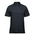 A navy blue men's polo shirt featuring a collar, short sleeves, and a logo on the chest.